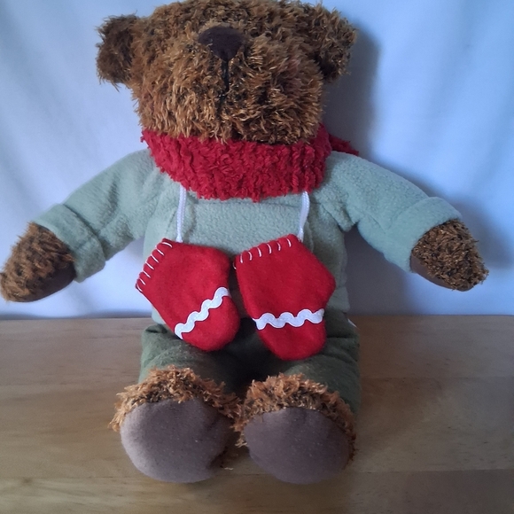 Plush Teddy Bear with Red Scarf and Mittens - Picture 3 of 6